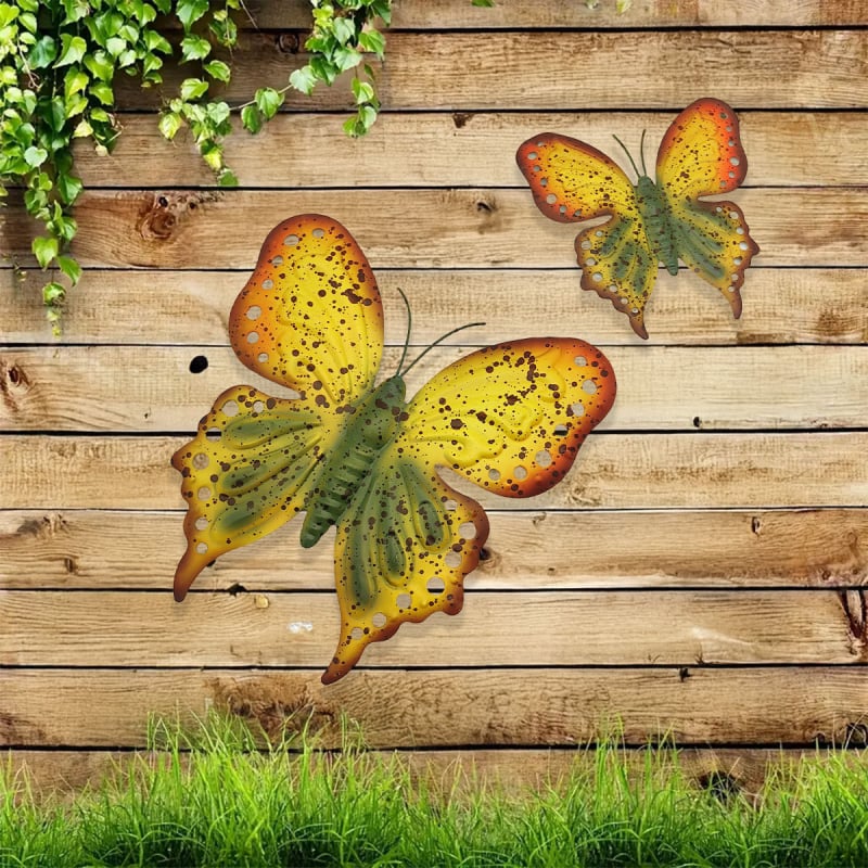 Dzelzs tauriņu sienas dekora komplekts – metāla dzīvnieku dekorējums pastoraālā stilā, dārzam un mājai, Mijia crafts