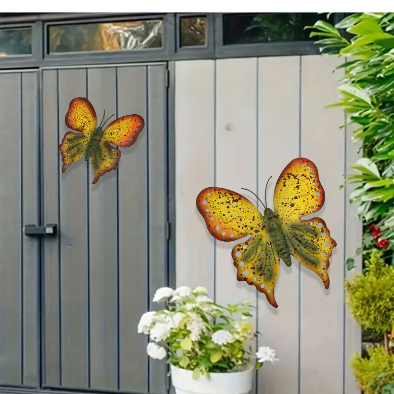 Dzelzs tauriņu sienas dekora komplekts – metāla dzīvnieku dekorējums pastoraālā stilā, dārzam un mājai, Mijia crafts