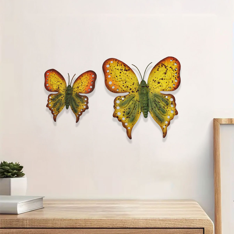 Dzelzs tauriņu sienas dekora komplekts – metāla dzīvnieku dekorējums pastoraālā stilā, dārzam un mājai, Mijia crafts