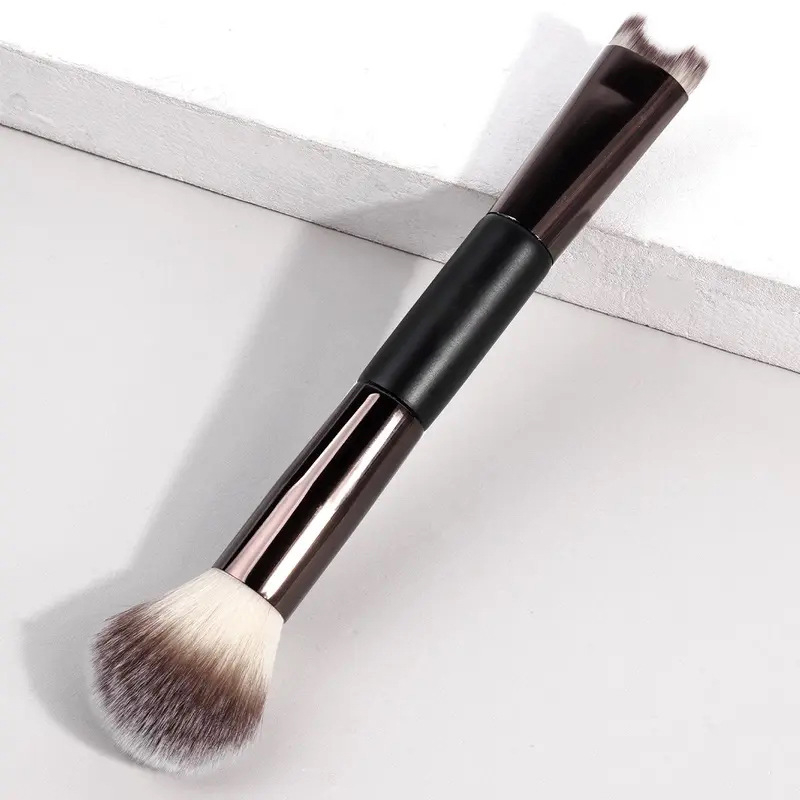 Makeup suka 2 vienā ar dubulto galvu kontūrām un degunam, U formas deguna suka, izgaismojošā suka