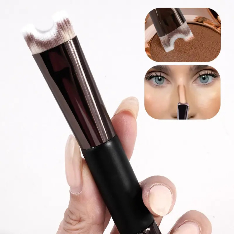 Makeup suka 2 vienā ar dubulto galvu kontūrām un degunam, U formas deguna suka, izgaismojošā suka