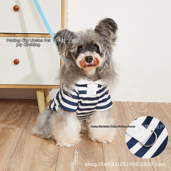Svītot polo krekls mājdzīvniekiem ar pavadas pogu, poliestera ikdienas apģērbs suņiem un kaķiem