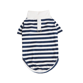 Svītot polo krekls mājdzīvniekiem ar pavadas pogu, poliestera ikdienas apģērbs suņiem un kaķiem