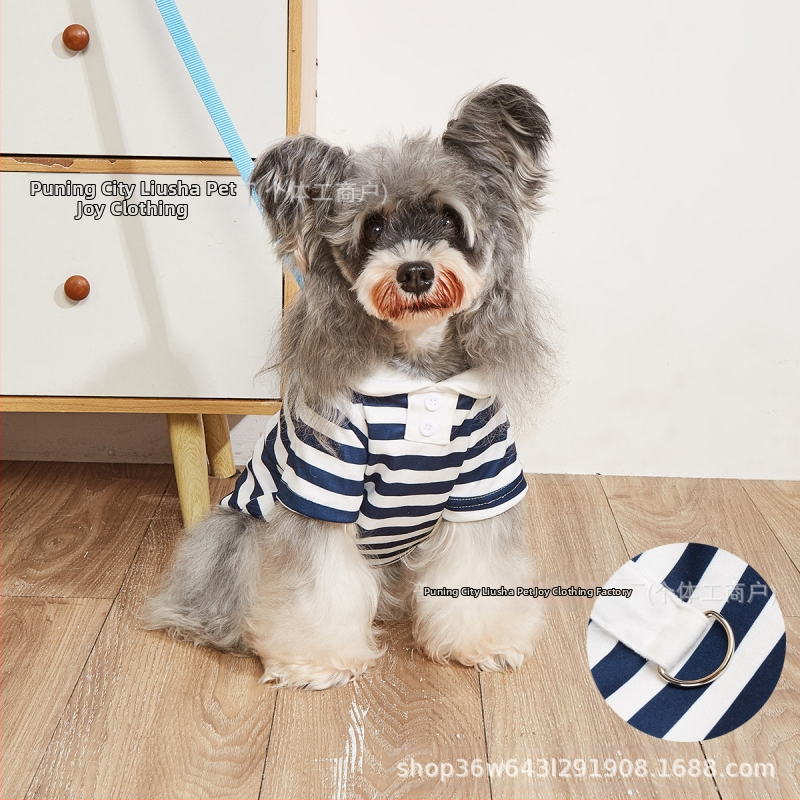 Svītot polo krekls mājdzīvniekiem ar pavadas pogu, poliestera ikdienas apģērbs suņiem un kaķiem