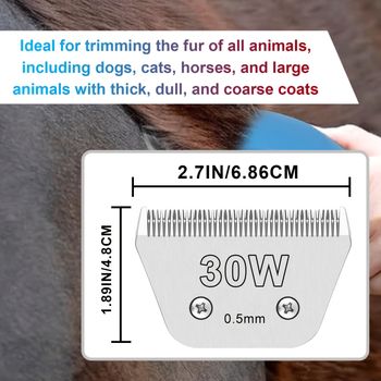Kutyakezelő hajvágó készülék széles kialakítással, kivehető pengékkel, 30W teljesítmény
