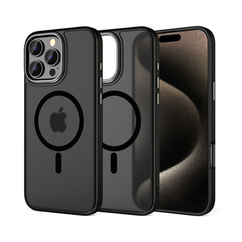 Telefono dėklas iPhone 13/14/15/16 Pro su frostuotu paviršiumi, magnetiniu objektyvu ir 3-in-1 kritimo apsauga (PC+TPU)