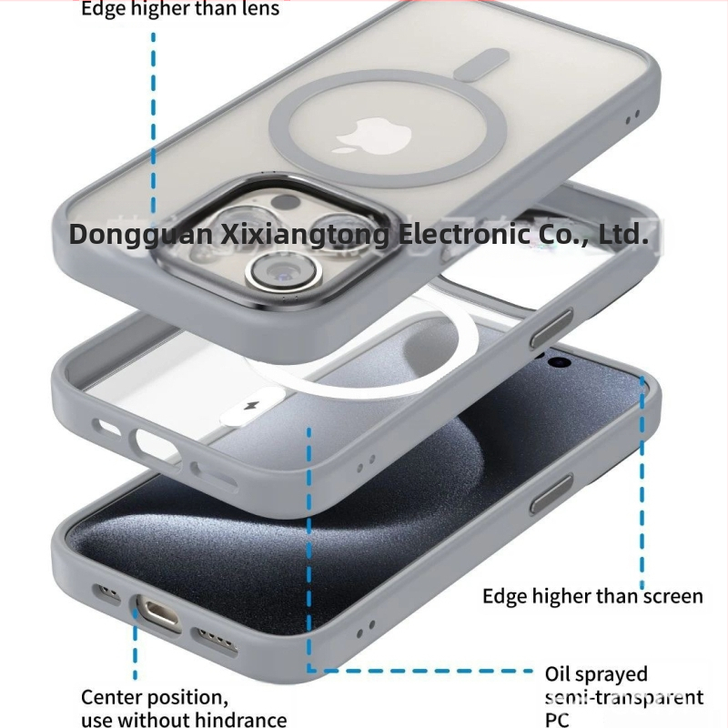 Telefono dėklas iPhone 13/14/15/16 Pro su frostuotu paviršiumi, magnetiniu objektyvu ir 3-in-1 kritimo apsauga (PC+TPU)