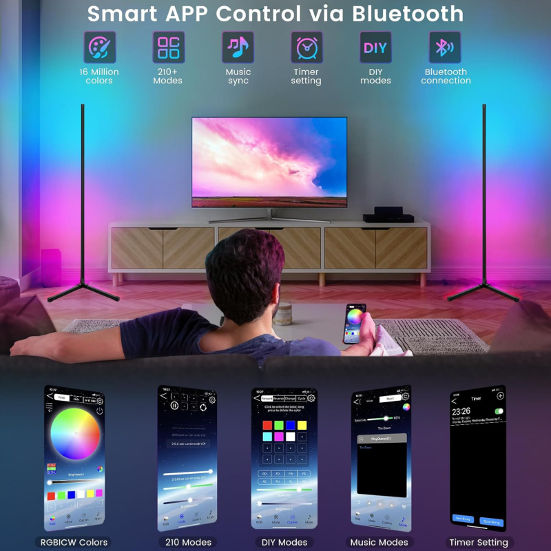 Подова лампа LED светлина, алуминиево тяло, PC абажур, дистанционно управление, обхват 5–10 м² (LED светлина, алуминиево тяло, PC абажур, дистанционно управление, обхват 5–10 м²)