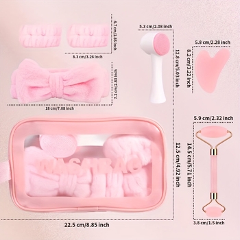 Комплект за почистване и грижа за лице с охлаждащ ролер, аксесоари за коса, лента за глава и четка за измиване на лице; модел 12 • артикул 756128317402 • срок на годност 1 година • подходящ за всички типове кожа