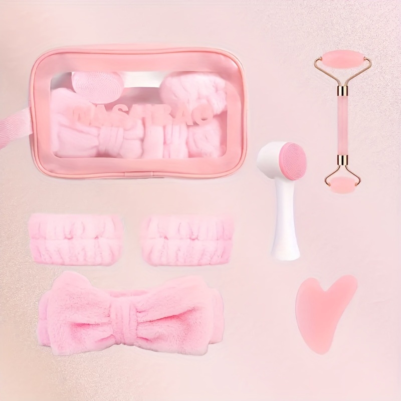 Комплект за почистване и грижа за лице с охлаждащ ролер, аксесоари за коса, лента за глава и четка за измиване на лице; модел 12 • артикул 756128317402 • срок на годност 1 година • подходящ за всички типове кожа