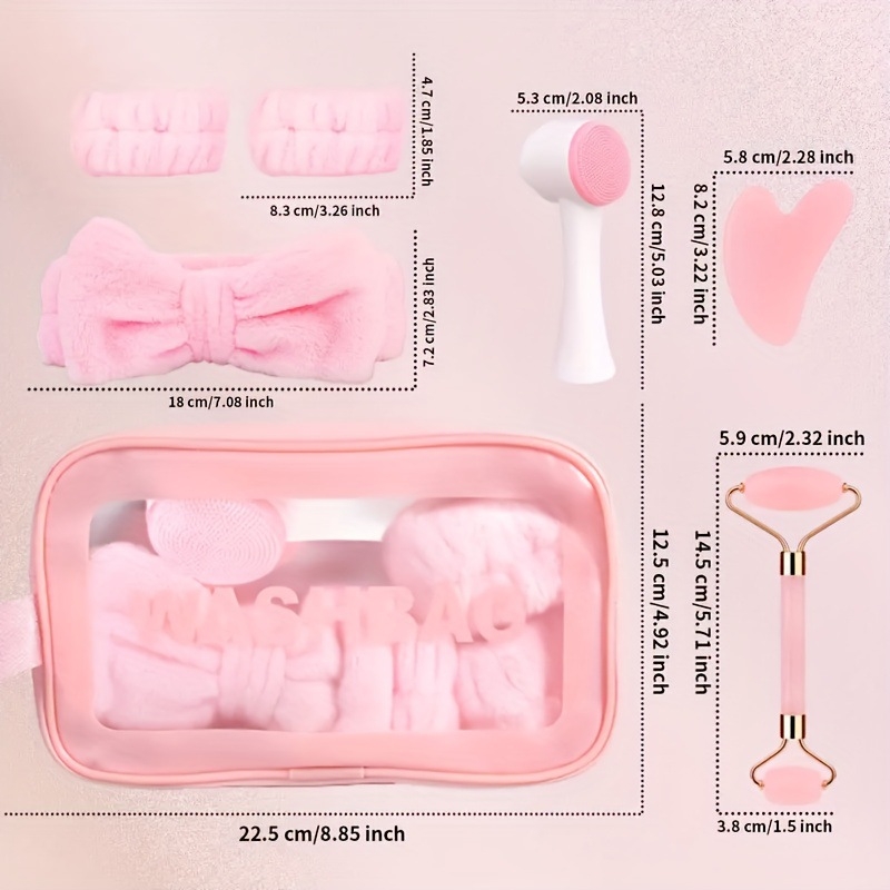 Комплект за почистване и грижа за лице с охлаждащ ролер, аксесоари за коса, лента за глава и четка за измиване на лице; модел 12 • артикул 756128317402 • срок на годност 1 година • подходящ за всички типове кожа