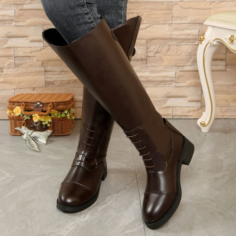 Moteriški madingi batai Euro-American stiliuje, apvali nosis, užtrauktukas gale, aukštas aulinio bato vamzdelio dalis, vidutinio aukščio kulnas 3–5 cm