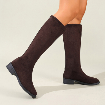 Moteriški Slim batai iš nubuko - aukštas šarvas, apvalus pirštas, vidutinio aukščio kulnas 3–5 cm, užtrauktukas nugarinėje pusėje