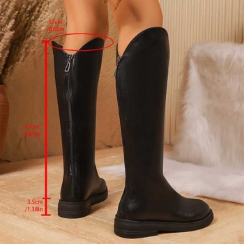 Unisex ilgi batai virš kelių su apvaliu nosimi, užtrauktuku gale, satino viršumi ir gumine padu