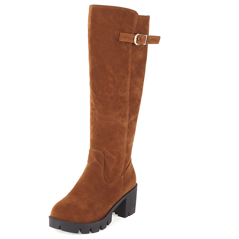 Moters velvetiniai auliniai batai su stora kulniuku 6–8 cm, aukštas vamzdelis, šoninis užtrauktukas