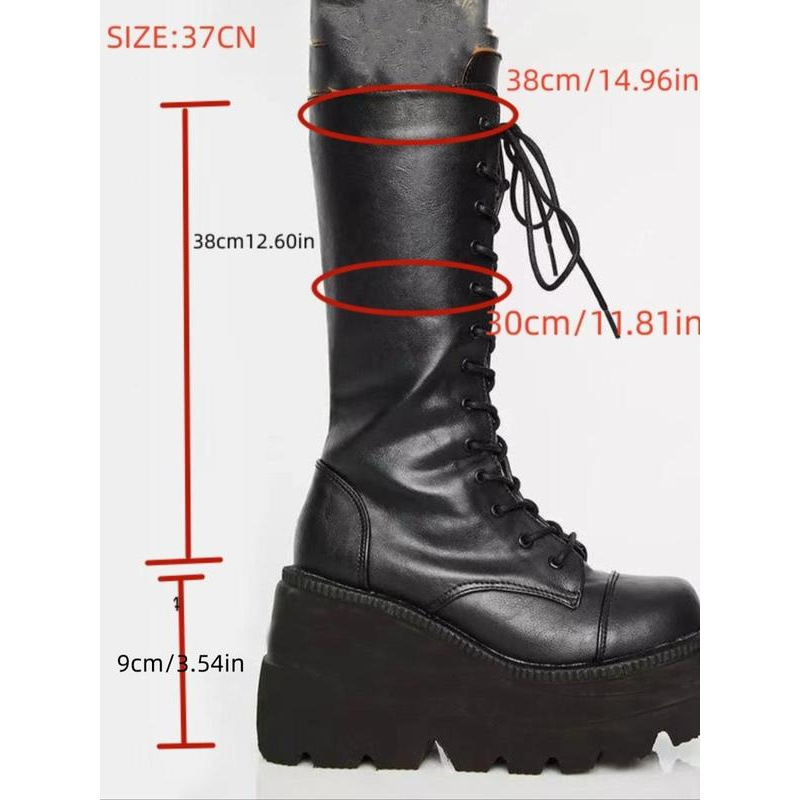 Moteriški batai punk stiliaus raišteliai, virš kelių, apvali nosis, plokščia kulnas, šilkinė viršutinė dalis