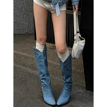 Kaubojaus batai iš PU odos, gumos padas, aukštas vamzdelio aukštis, kulnas virš 8 cm