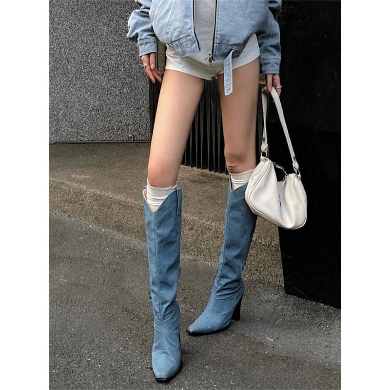 Kaubojaus batai iš PU odos, gumos padas, aukštas vamzdelio aukštis, kulnas virš 8 cm