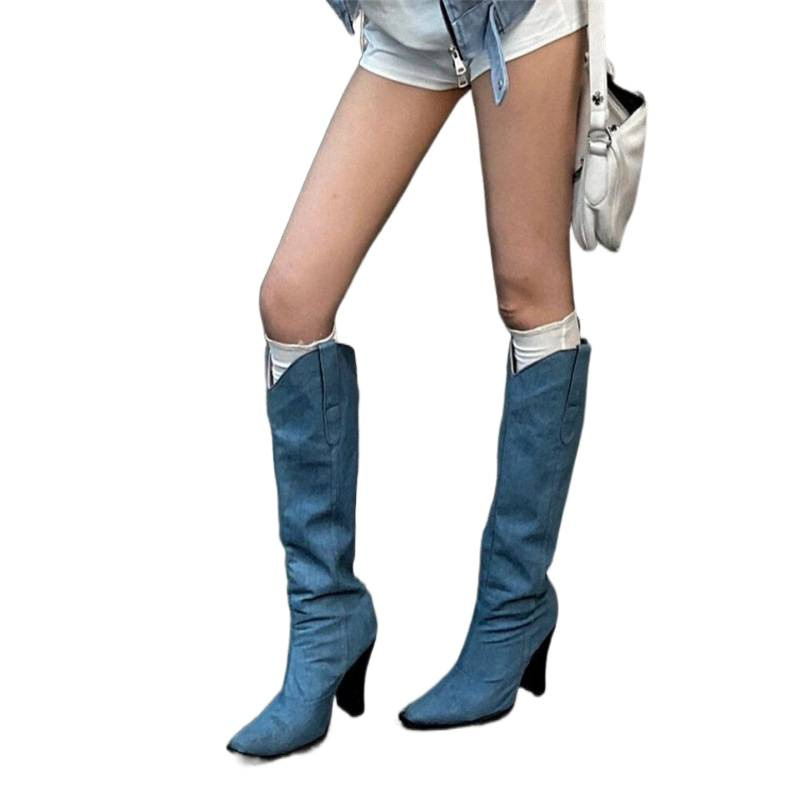 Kaubojaus batai iš PU odos, gumos padas, aukštas vamzdelio aukštis, kulnas virš 8 cm