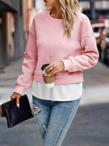 Sieviešu džemperis ar raglan piedurknēm un apaļu kaklu, poliestera twill audums, regulāra piegriezums, garas piedurknes, pavasaris 2025