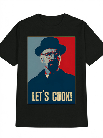 Vyriška laisvalaikio grafikos marškinėliai su spauda Let's Cook!, retro personažo dizainas, apvalus kaklo iškirptė, trumpomis rankovėmis, medvilnė