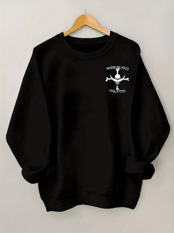 Sievietēm puloveris-svīteris ar Whitebeard pirātu kaula un zobena grafiku, garās piedurknes, apaļš kaklaizgriezums, brīvās piegrieznes, poliesters