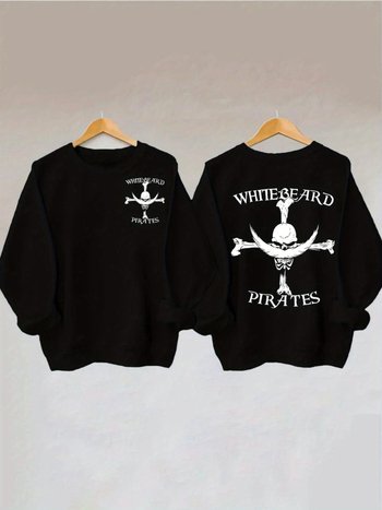 Sievietēm puloveris-svīteris ar Whitebeard pirātu kaula un zobena grafiku, garās piedurknes, apaļš kaklaizgriezums, brīvās piegrieznes, poliesters