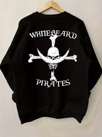 Sievietēm puloveris-svīteris ar Whitebeard pirātu kaula un zobena grafiku, garās piedurknes, apaļš kaklaizgriezums, brīvās piegrieznes, poliesters