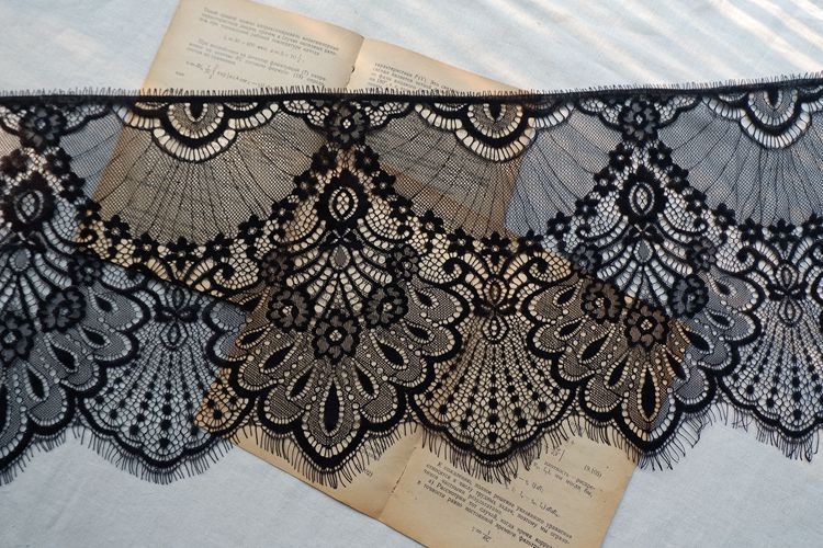 Siuvimo juostelė su blakstienos kraštu, vienpusis vintage stilius, skirta suknelėms ir vėdams; medžiaga: šešiakampė tinklas + poliesterio siūlas; panaudojimas: amatų; prekė: Kita