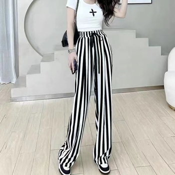 Ženske široke hlače s visokim strukom, poliester/pamuk, gradski casual stil