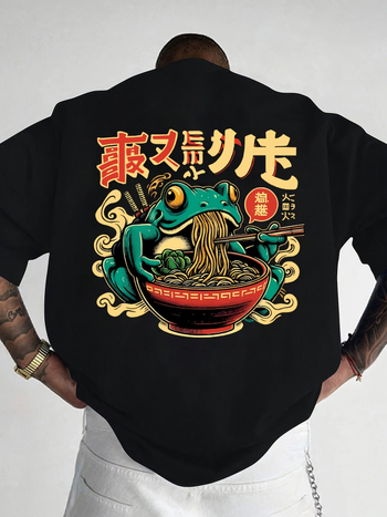 Tricou bărbătești cu mânecă scurtă, imprimeu cu broască, bumbac 95%+, guler rotund