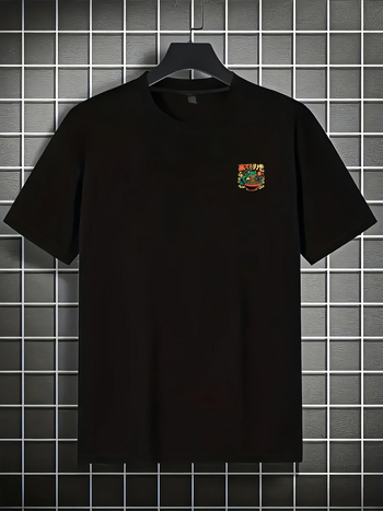 Tricou bărbătești cu mânecă scurtă, imprimeu cu broască, bumbac 95%+, guler rotund