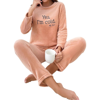 Sieviešu flaneles mājas komplekts ar garām piedurknēm un biksēm – silts, ērts, 100% poliesteris, vidējās svara