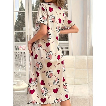 Naktsveļas kleita ar sirds motīvu un karikatūru - gara piedurkne, polo apkakle, 3/4 piedurknes, augsta vidukļa