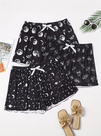 3 dalių moterų pižamos komplektas – pusvelveto audinys, animacinio stiliaus, pavasaris 2025