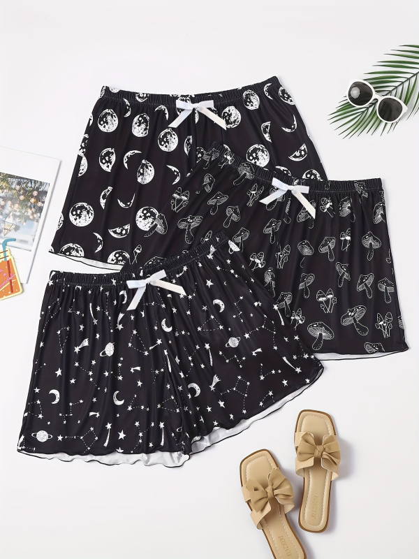 3 dalių moterų pižamos komplektas – pusvelveto audinys, animacinio stiliaus, pavasaris 2025