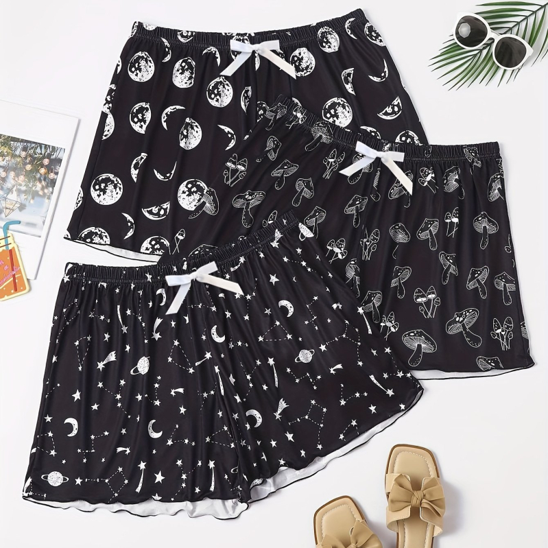 3 dalių moterų pižamos komplektas – pusvelveto audinys, animacinio stiliaus, pavasaris 2025