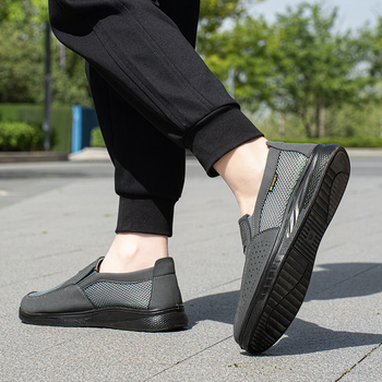 Férfi hálószövésű casual cipő elasztikus pánttal, kerek orr, alacsony sarok, Goodyear talp