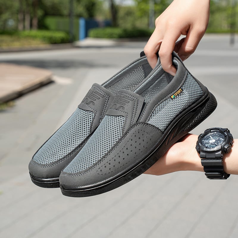 Férfi hálószövésű casual cipő elasztikus pánttal, kerek orr, alacsony sarok, Goodyear talp