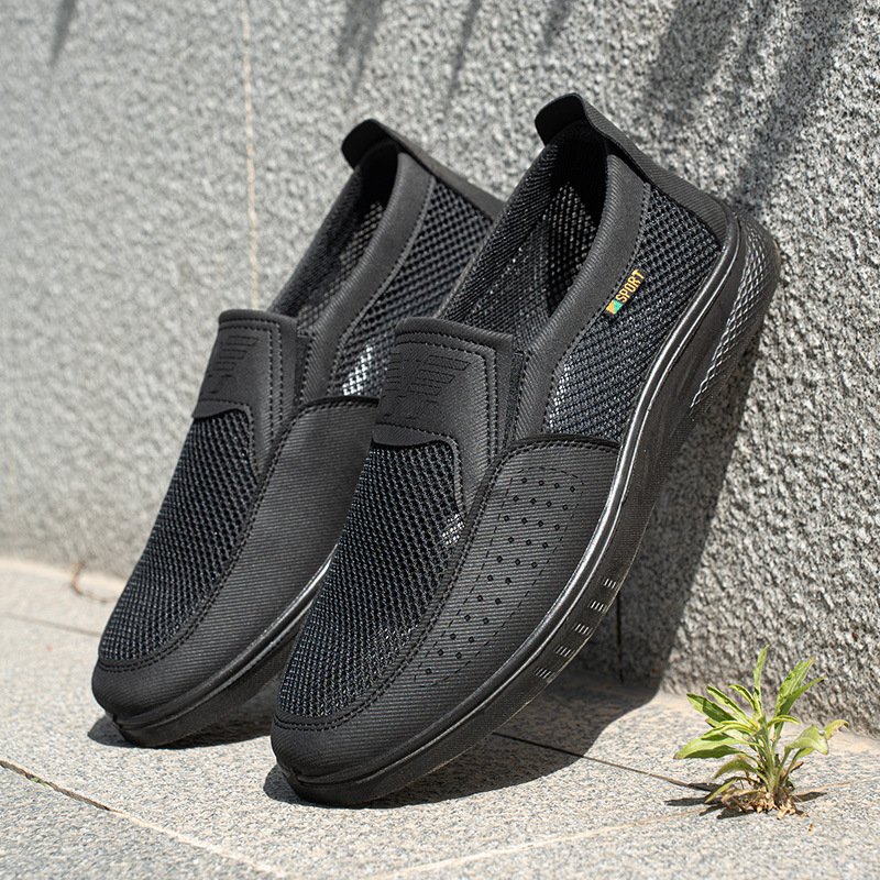 Férfi hálószövésű casual cipő elasztikus pánttal, kerek orr, alacsony sarok, Goodyear talp