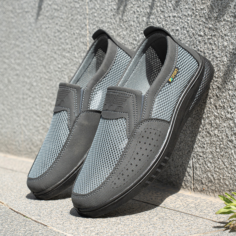 Férfi hálószövésű casual cipő elasztikus pánttal, kerek orr, alacsony sarok, Goodyear talp