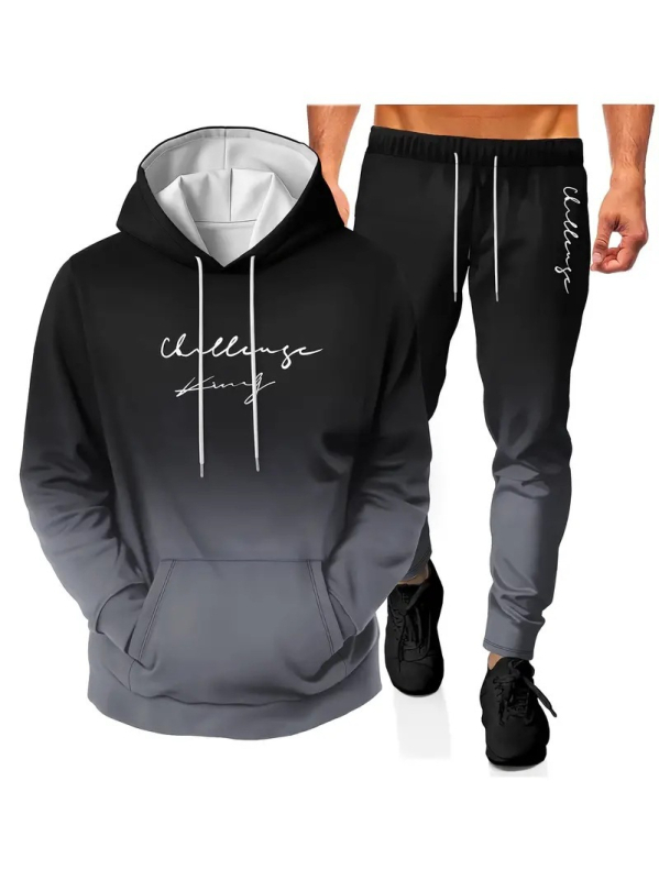 Vyrų hoodie komplektas, laisvas kirpimas euro-amerikos stiliuje, 3D skaitmeninė spauda, 96% poliesteris, su gobtuvu, tinkamas pavasariui ir rudeniui