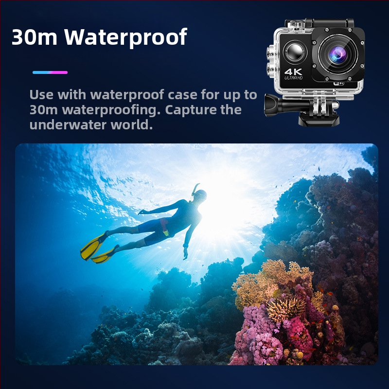 Екшън камера за глава – 4K видео, 16MP снимки, 2.0-инчов LCD, TF карта за съхранение, 900mAh батерия