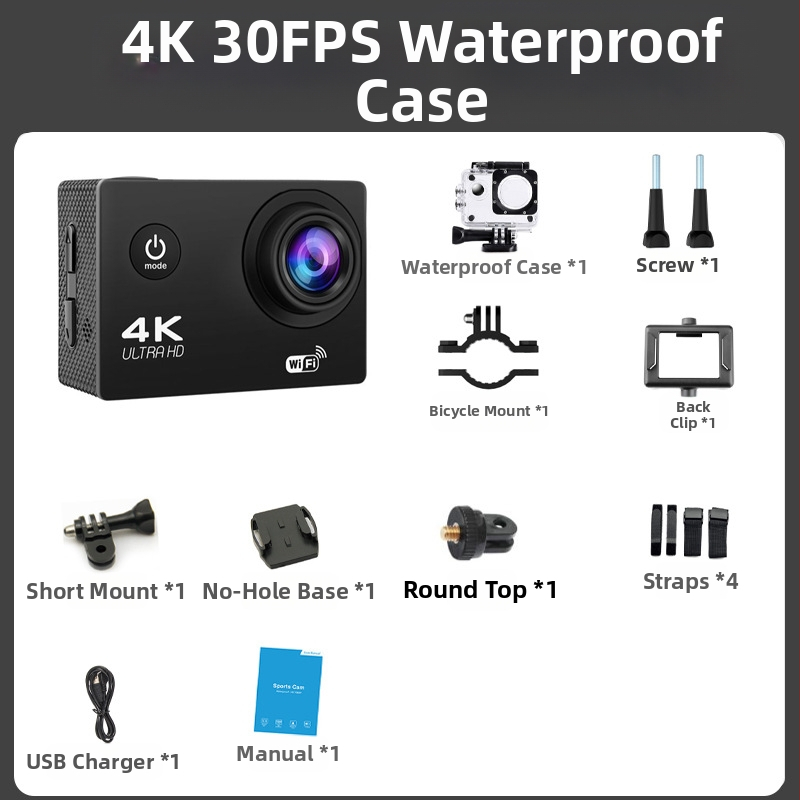 Kamera za nošenje na glavi – 4K video, 16MP fotografije, 2.0″ LCD, TF kartica pohrana, 900mAh baterija