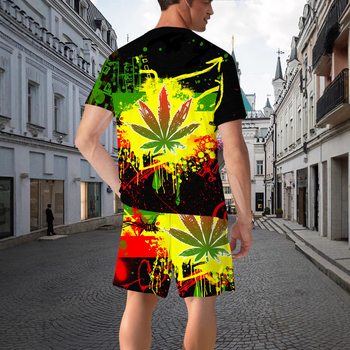 Dviejų dalių komplektas: viršus ir šortai su 3D efekto spaudu, laisvas kirpimas, kvėpuojantis sintetinių pluoštų mišinys