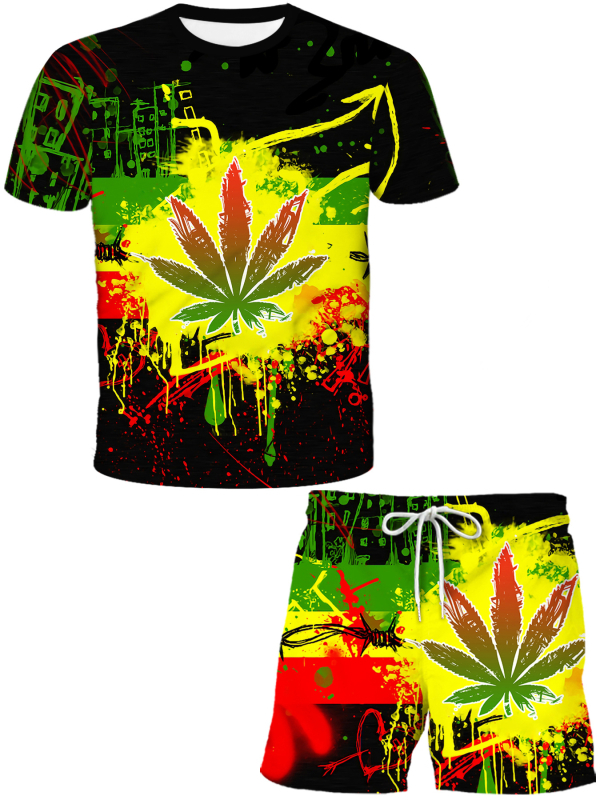 Dviejų dalių komplektas: viršus ir šortai su 3D efekto spaudu, laisvas kirpimas, kvėpuojantis sintetinių pluoštų mišinys