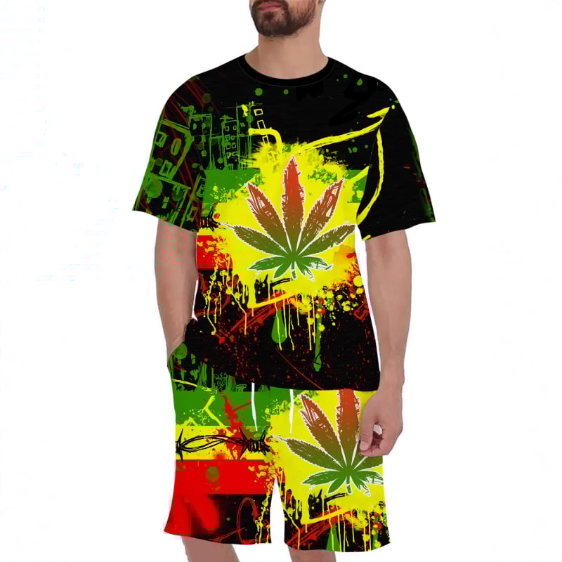 Dviejų dalių komplektas: viršus ir šortai su 3D efekto spaudu, laisvas kirpimas, kvėpuojantis sintetinių pluoštų mišinys