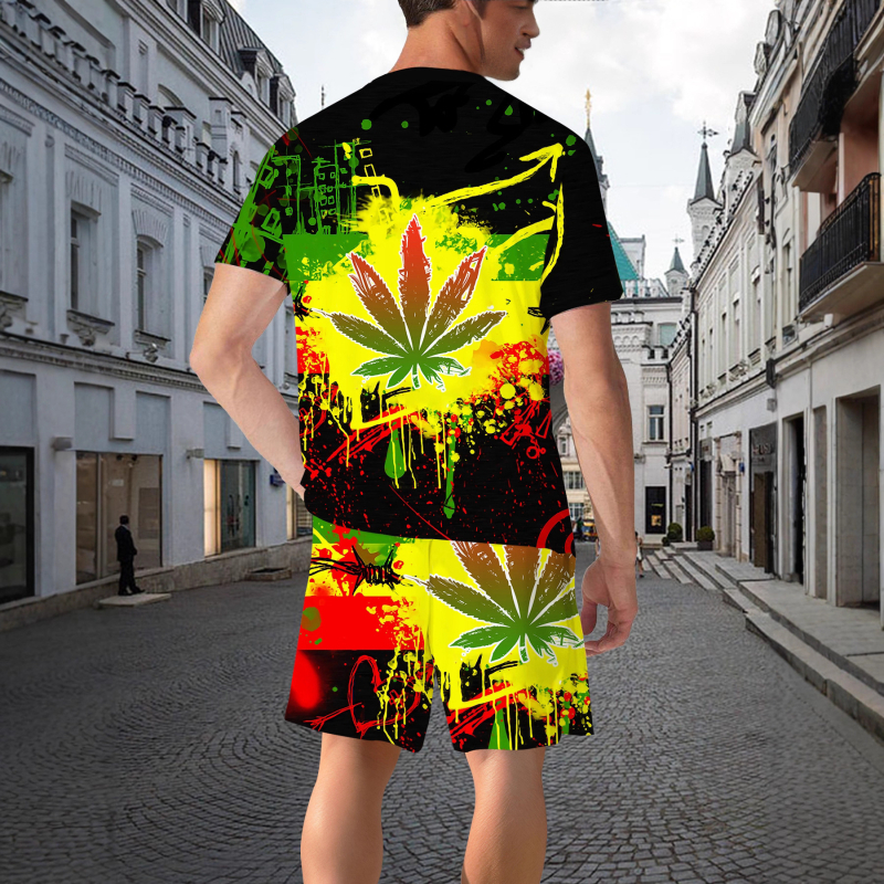 Dviejų dalių komplektas: viršus ir šortai su 3D efekto spaudu, laisvas kirpimas, kvėpuojantis sintetinių pluoštų mišinys