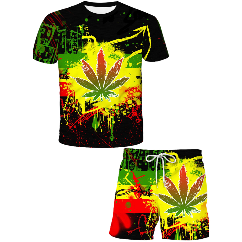 Dviejų dalių komplektas: viršus ir šortai su 3D efekto spaudu, laisvas kirpimas, kvėpuojantis sintetinių pluoštų mišinys