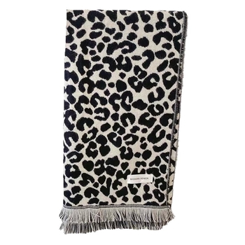 Moterų dviejų pusių leopardu raštu jacquard šalikė, šiltas žiemai, mezginys, imitacinis kašmaras (akrilas) ir poliesteris, vidutinio ilgio, vintage stilius